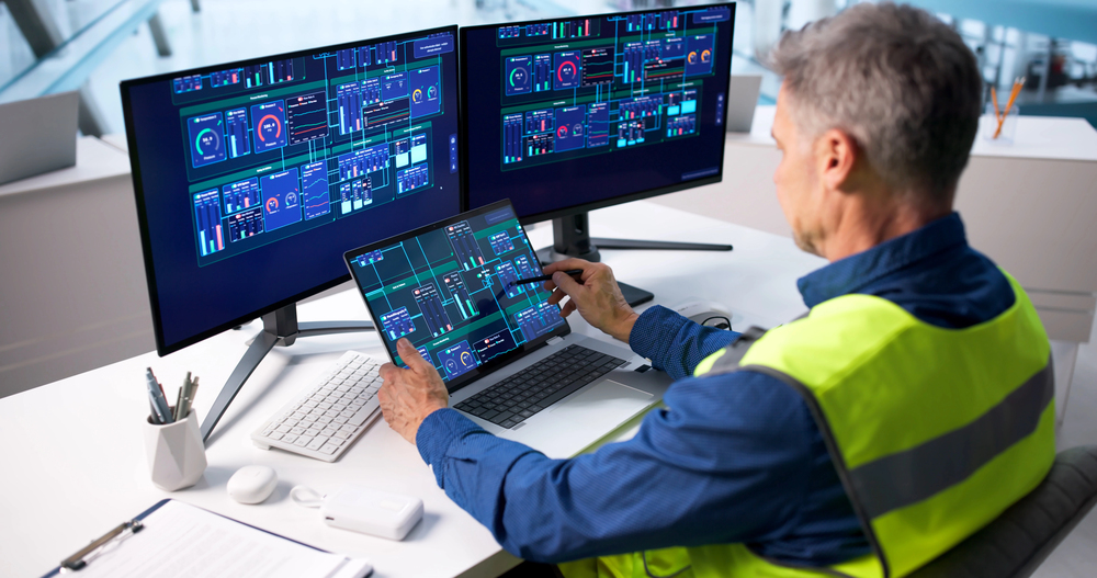 SCADA screens in an industrial control room